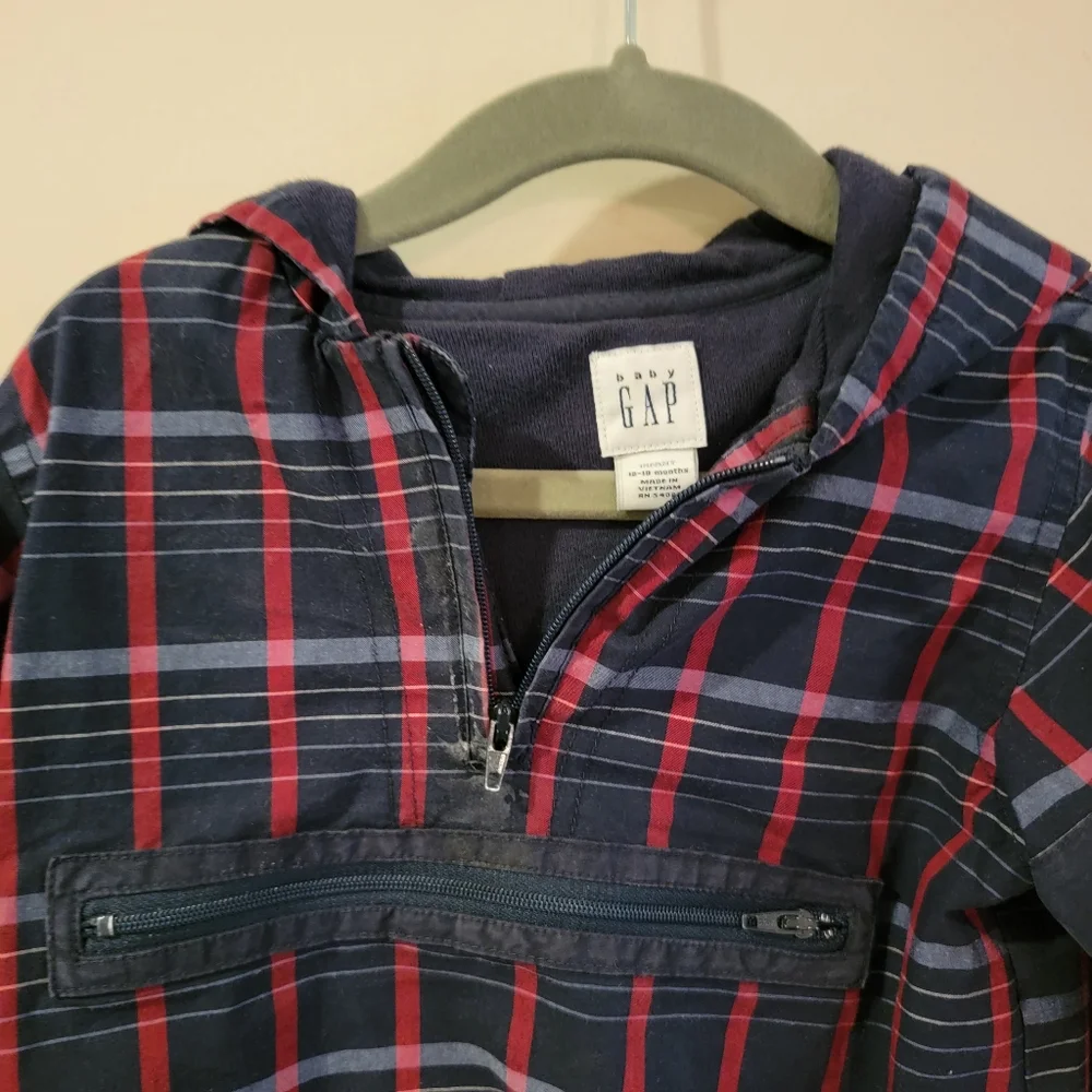 Vintage Baby Gap windbreaker plaid 12-18 month windbreaker spring jacket blue
